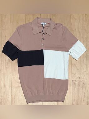NWOT Reiss Primo Press Stud Colorblock Sweater Polo Modal Cotton Men’s Small